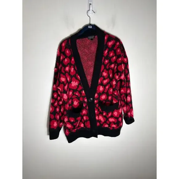 Top Shop Black and Red/Pink Cardigan Sweater Sz 8 - Picture 1 of 2